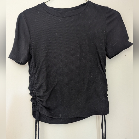 Black Ribbed Ruched Side Shirt - Picture 1 of 1